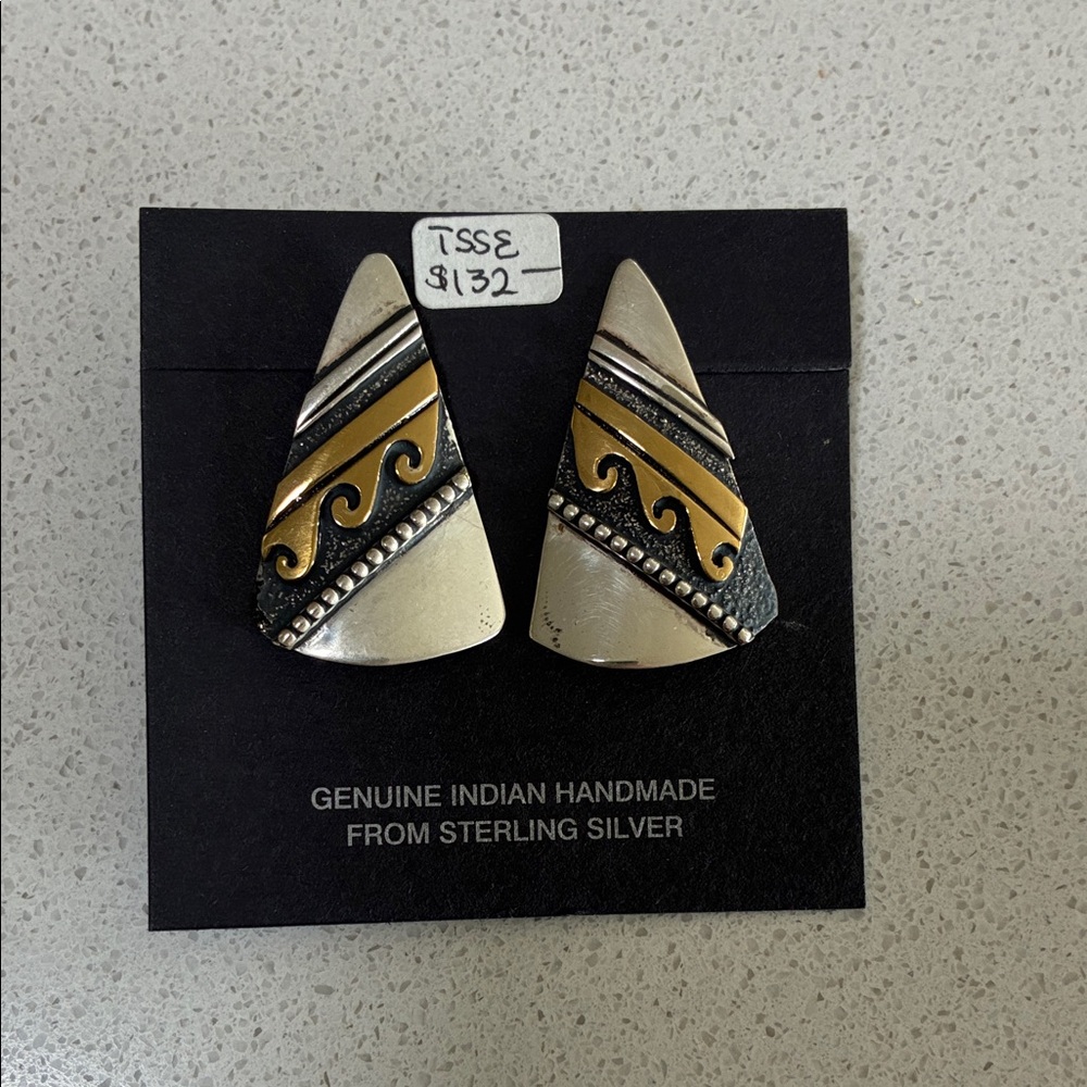 Thomas Singer Sterling Silver and Gold Triangle Earrings
